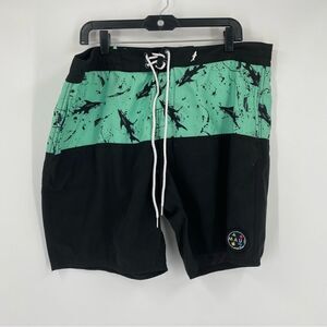 Maui & Sons Men’s Swim Trunks Board Shorts Size 38 Color Block Mint and Black